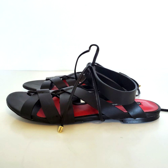 Charles Jourdan Womens Black Strappy Sandals 8.5 Gladiator Laces Boho Festival - Picture 6 of 9